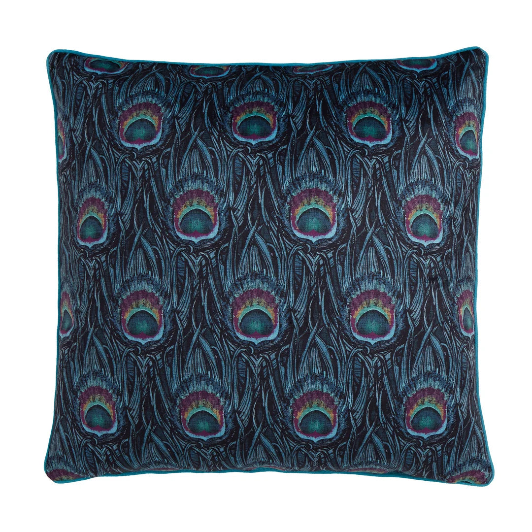 Dandy Peacock Cushion In Teal
