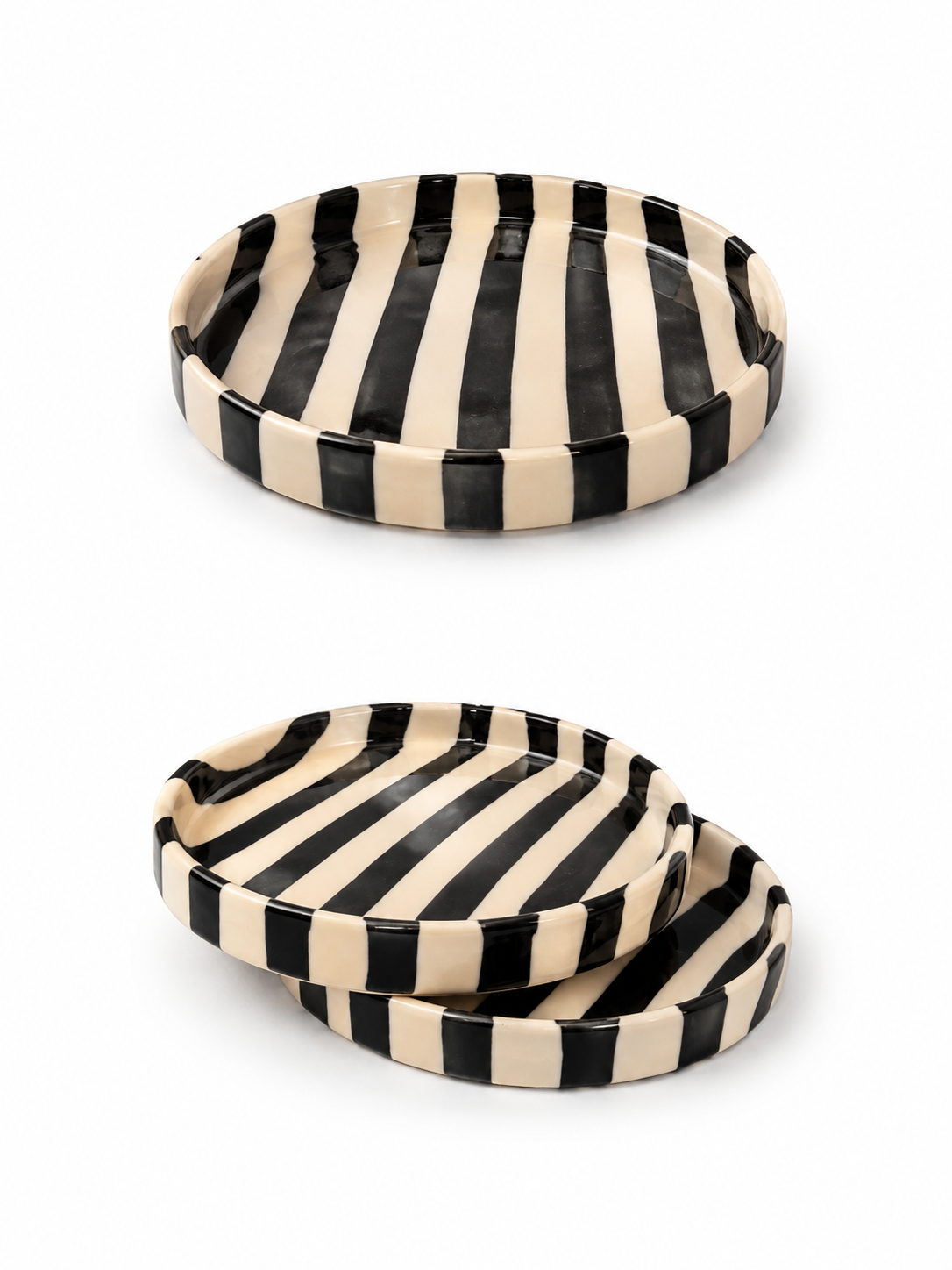 Set of Two Monochrome Stripe Trinket Trays