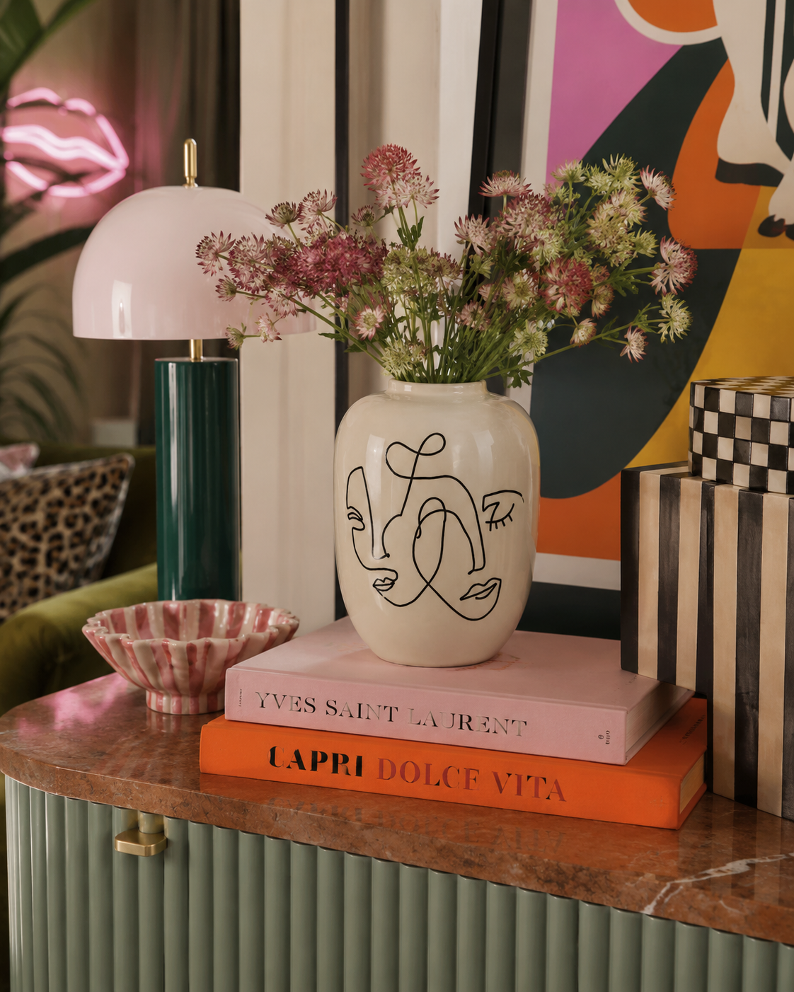 Abstract Faces Ceramic Vase