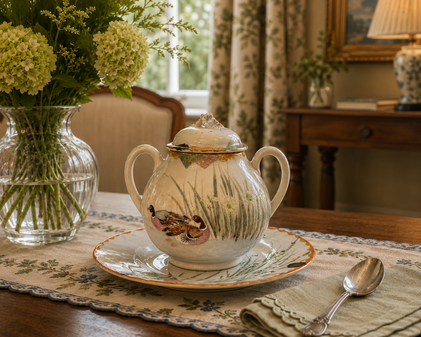 Japanese Duck Sugar Bowl and Side Plates