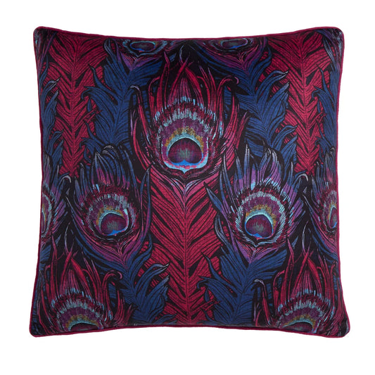 Dandy Peacock Cushion In Plum
