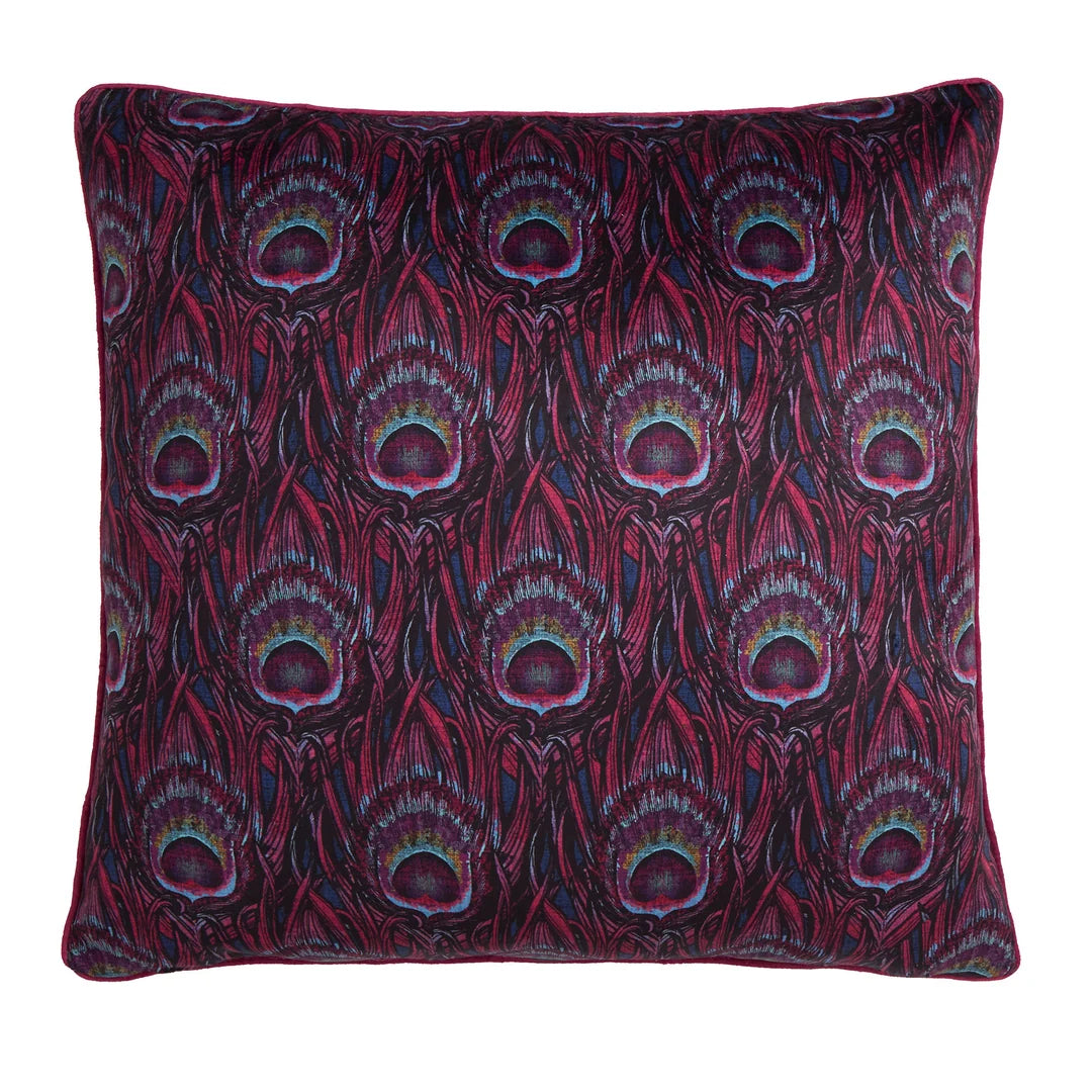 Dandy Peacock Cushion In Plum