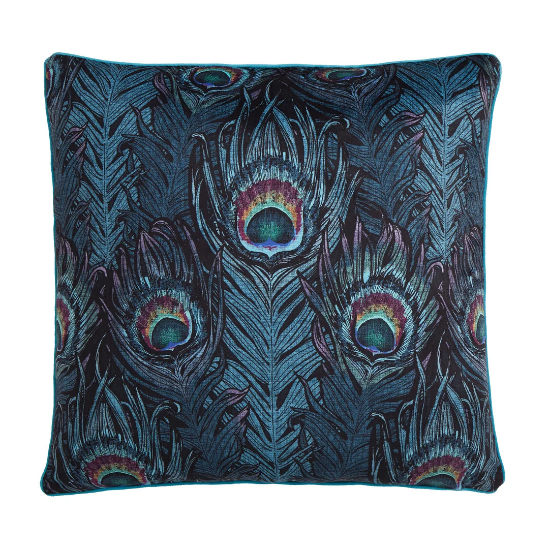 Dandy Peacock Cushion In Teal