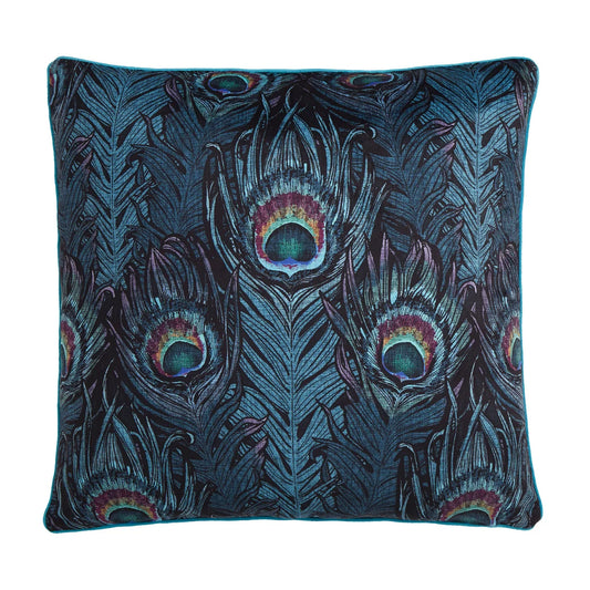 Dandy Peacock Cushion In Teal