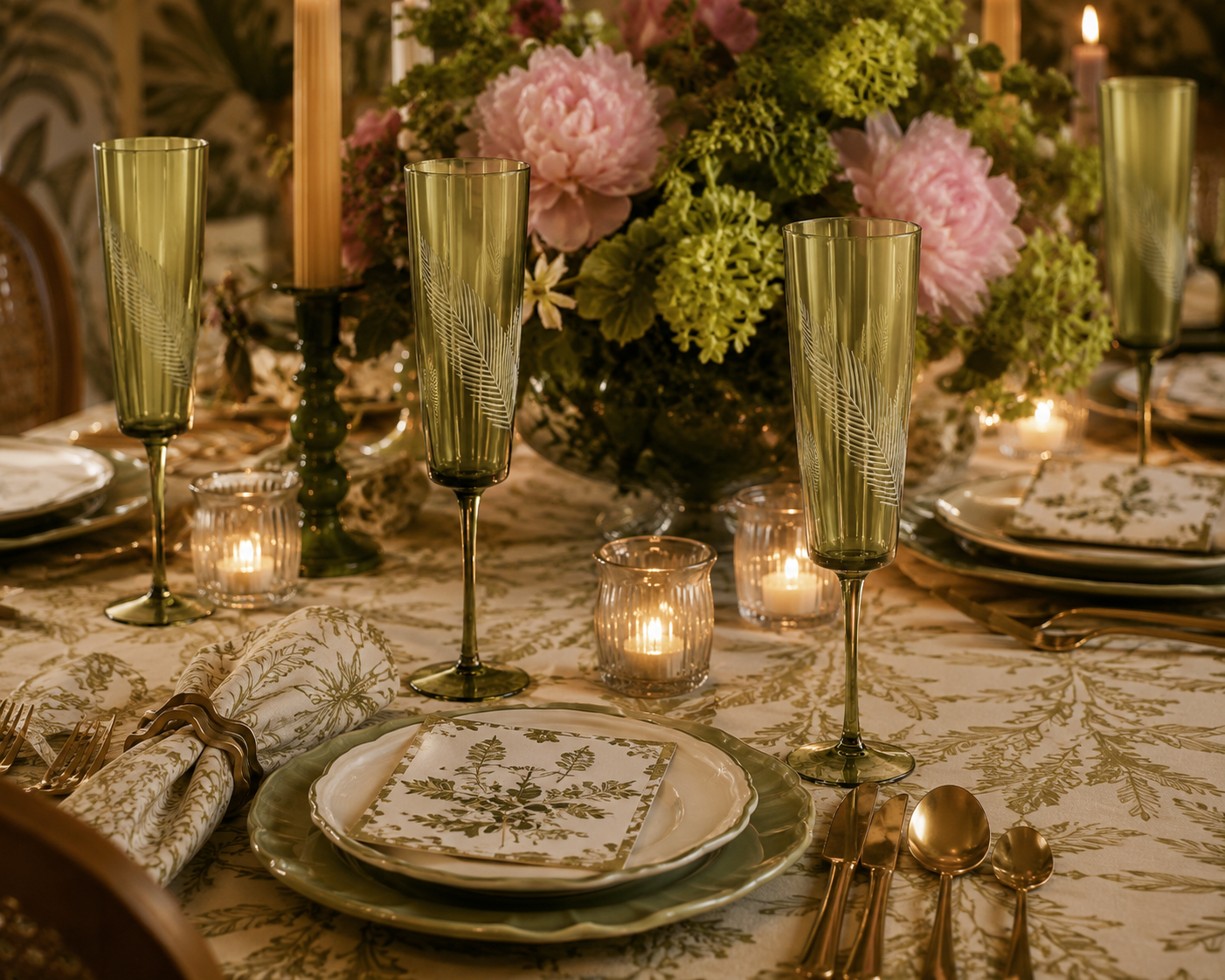 Green Fern Champagne Glasses