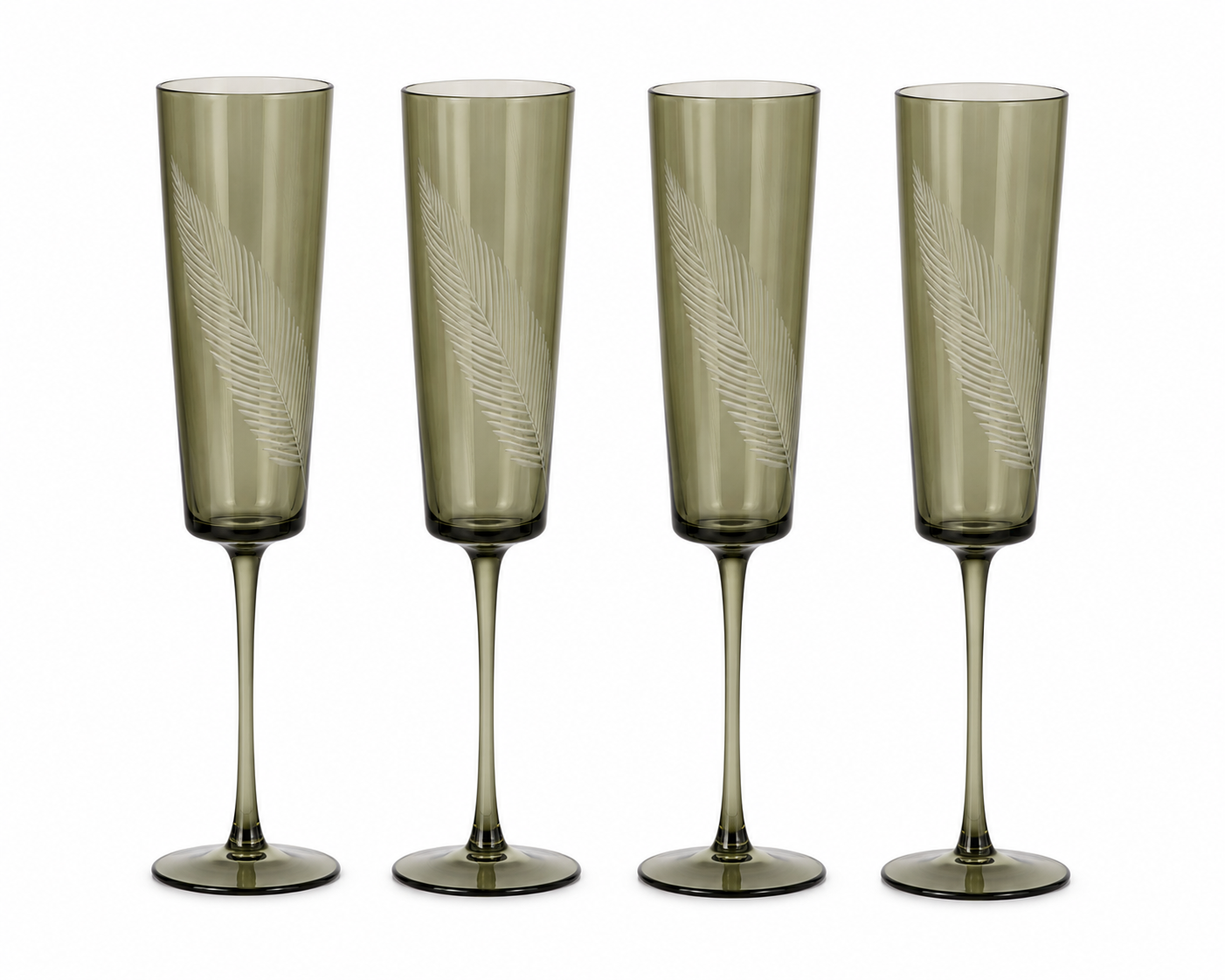 Green Fern Champagne Glasses
