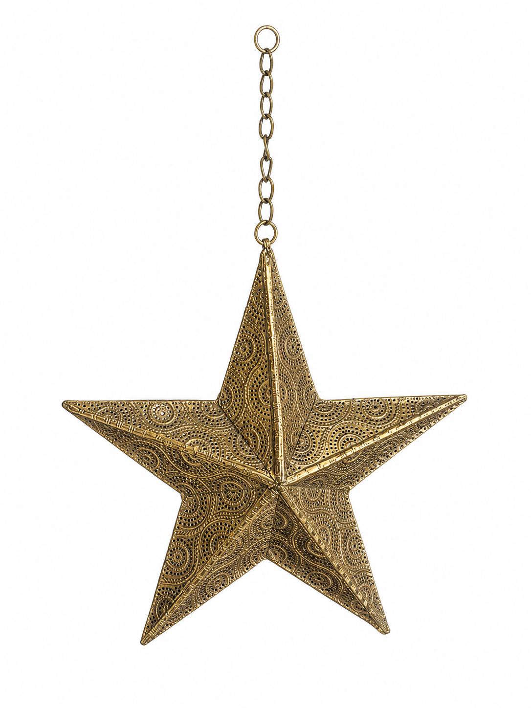 Large Antique Brass Pierced Star Hanging Decoration