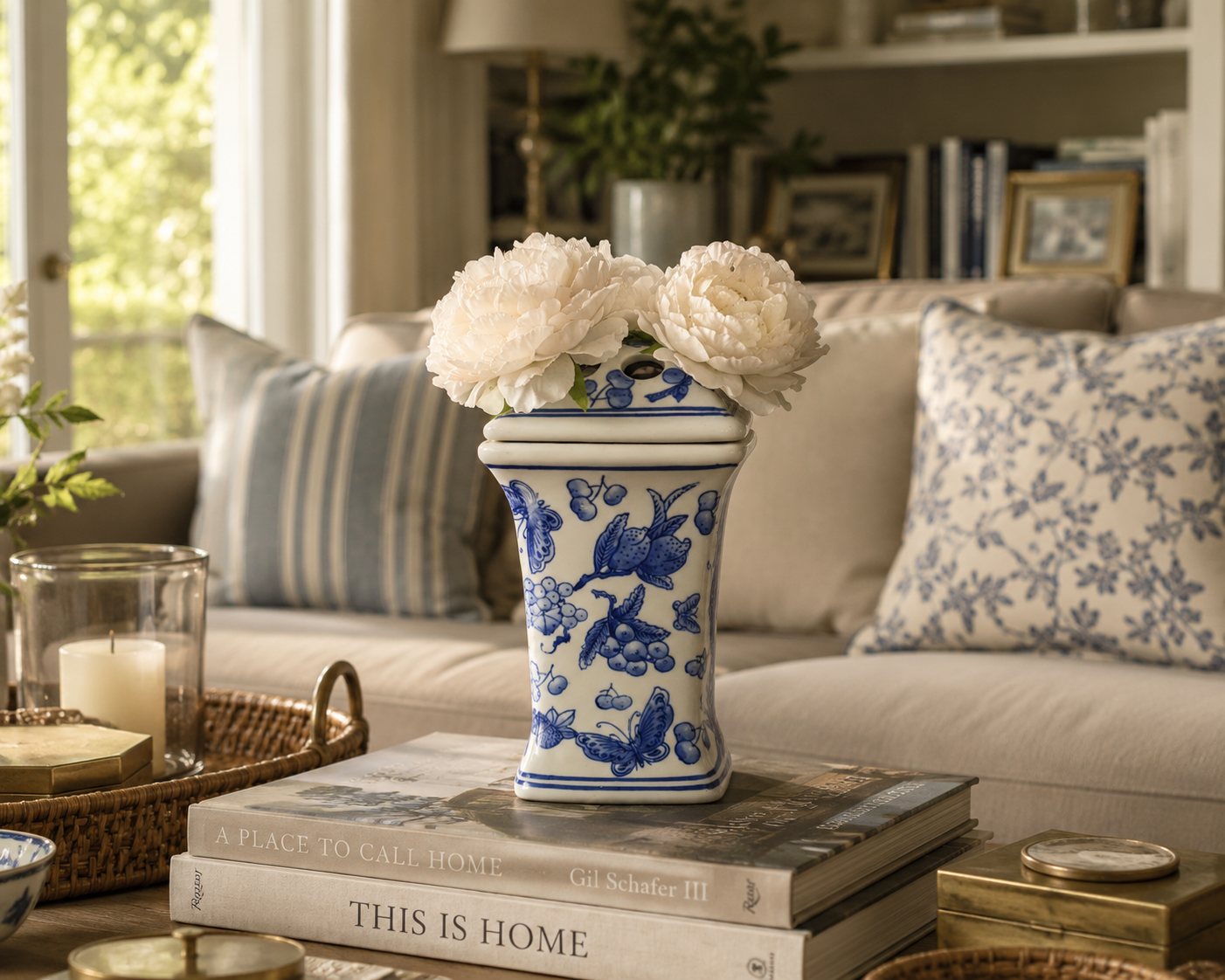 Antique Blue and White Stem Vase