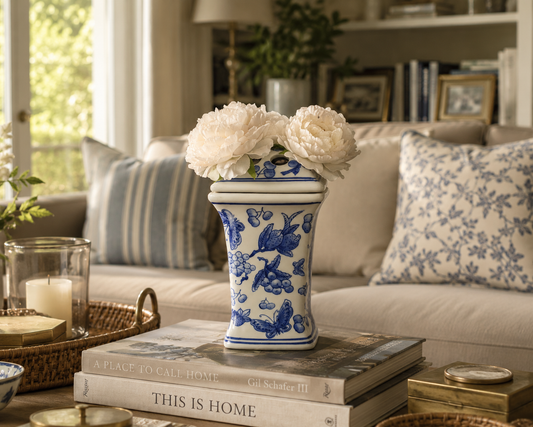Antique Blue and White Stem Vase