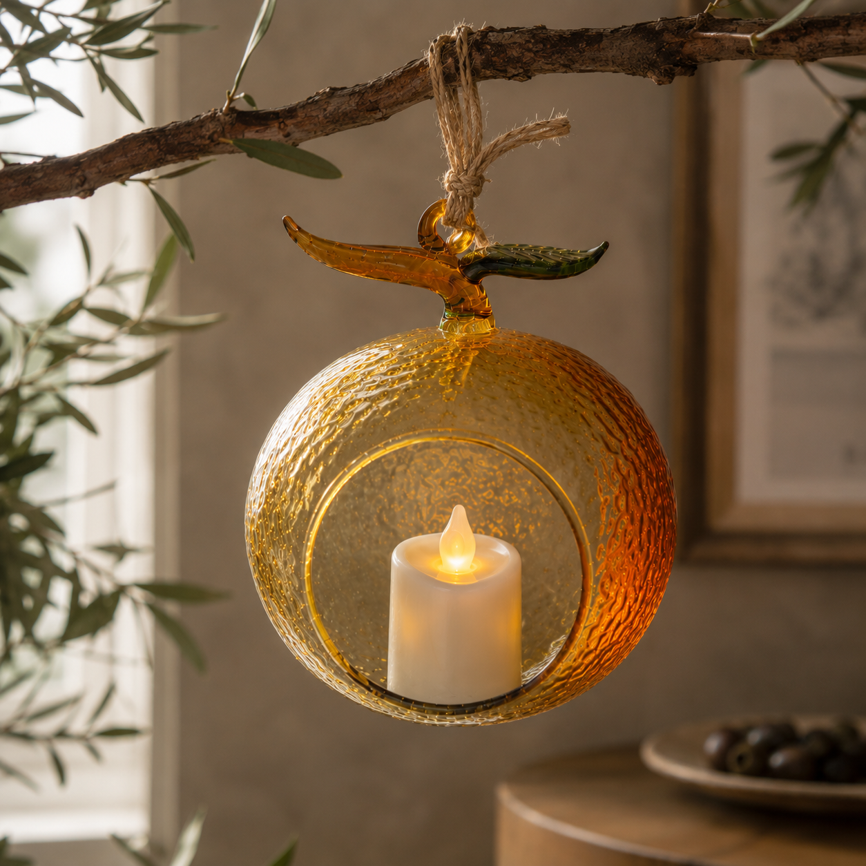 Hanging Orange Glass Tea Light