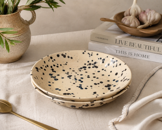 Black and White Spotty Pasta Bowls Set of 2