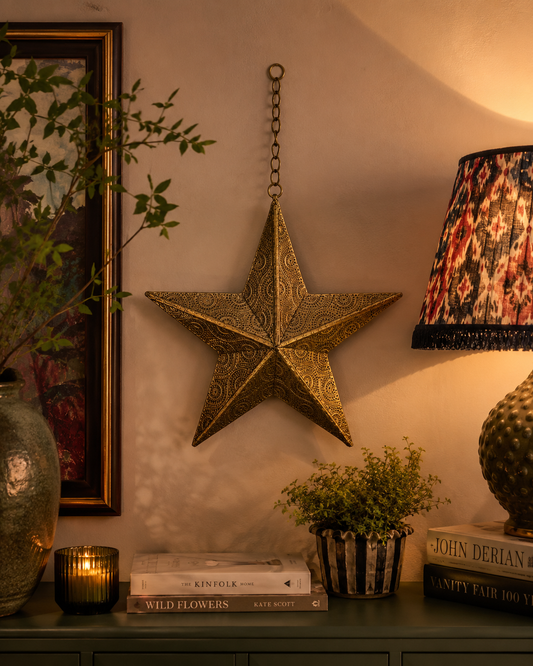 Large Antique Brass Pierced Star Hanging Decoration