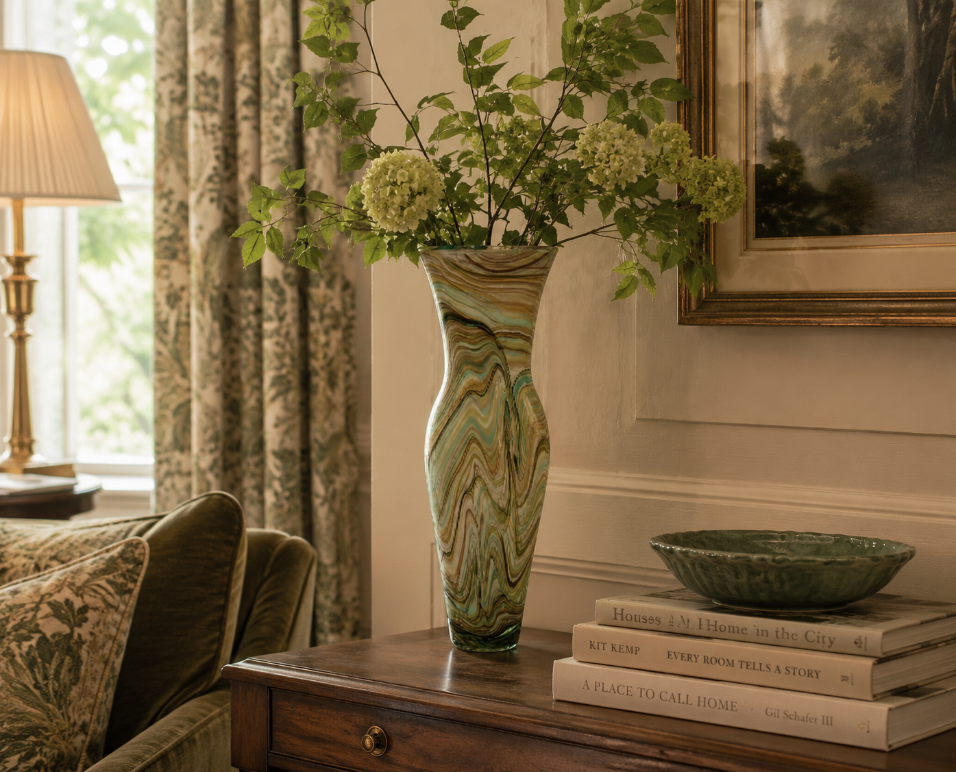 Green Multicolour Swirl Vase